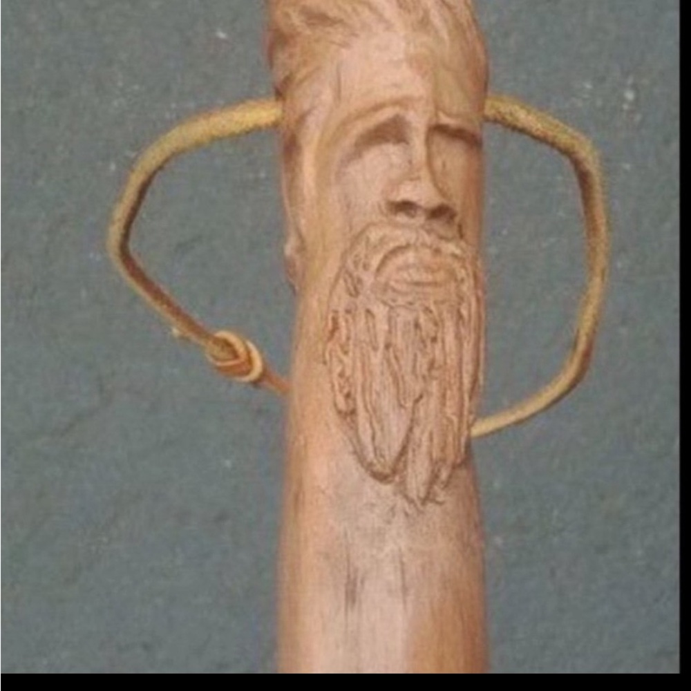 Wood Spirit Walking Stick, Whimsical Carving, Hand carved